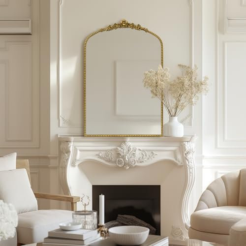 G-LEAF Barock Gold Antik Spiegel, Vintage Wandspiegel mit Bogenform im Barockstil für Badezimmer, Schlafzimmer, Wohnzimmer & Flur Wanddeko, 60cm x 90(H) cm