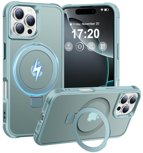 BENTIACC Magnetic Ring Stand Case for iPhone 16 Pro, Lake Blue | 120° Opening Angle N52 Magnet Non-Slip Easy Clean Shockproof Military Drop Protection Free Up Your Hands for Video Call