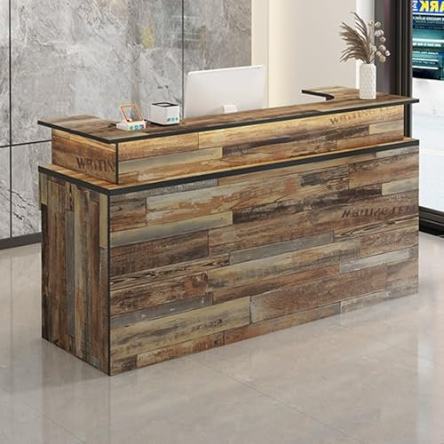 HOLGVE Empfangstheke, Büro-Rezeption, Rezeptionstresen Mit Abschließbaren Schubladen, Kassentisch For Den Einzelhandel In Der Lobby, Stehender Computer-Rezeptionstresen Aus Holz(Multi-colored,39.3inch