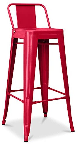 Iconik Interior Tolix Style Tabouret de Bar avec Dossier - Design Industriel - 76cm - Nouvelle édition - Stylix Rouge