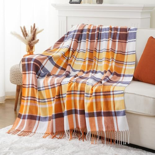BATTILO HOME Buffalo Checkered Plaid Throw Blanket for Couch Bed, 127x152cm | Decorative Orange Fall Throw Blankets, Blankets and Throws Farmhouse Style for Home Fall Decor