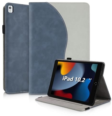 Succtopy Cover per iPad (10.2 Pollici, 9/8/7 Generazione, 2021/2020/2019 Modello) Custodia in Pelle PU con Funzione di Supporto Case per iPad 9/8/7 Generazione Protettiva con Portapenne Blu