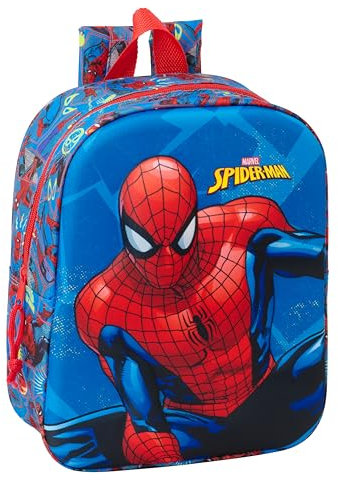 safta Spiderman 3D Kindergartenrucksack 3D, anpassbar an den Wagen, einfache Reinigung, ideal für Kinder verschiedener Altersgruppen, bequem und vielseitig, Qualität und Widerstandsfähigkeit, 22 x 10
