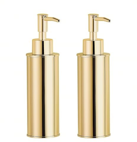 BGL Soap Dispenser 2 Pack, 304 Stainless Steel Refillable Liquid Soap Dispenser with Rust-Resistant Pump, Freestanding Hand Soap & Lotion Dispenser Set for Kitchen Bathroom Countertop, Gold