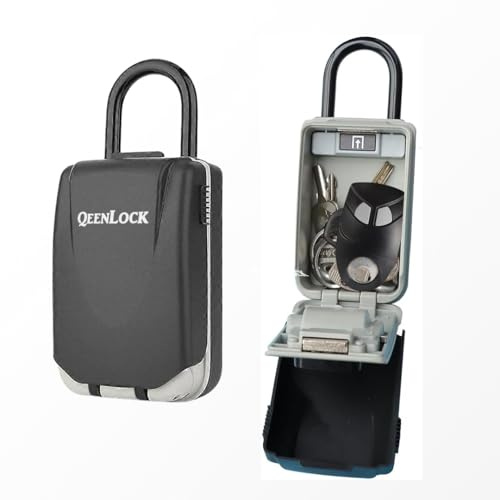 QEENLOCK, Boite à clés Sécurisée Exterieur certifiée, Grande et spacieuse, Etanche Boite a Clefs Murale Boite a Clef avec Code à 4 chiffres