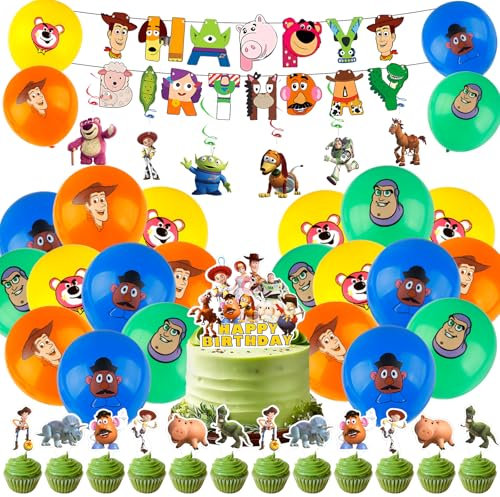 Toy Luftballons Geburtstagsdeko, Story Ballons Geburtstag Deko Jungen Mädchen Kindergeburtstag Tortendeko Geburtstags Happy Birthday Banner Party Deko für Kindergeburtstags Party Supplies