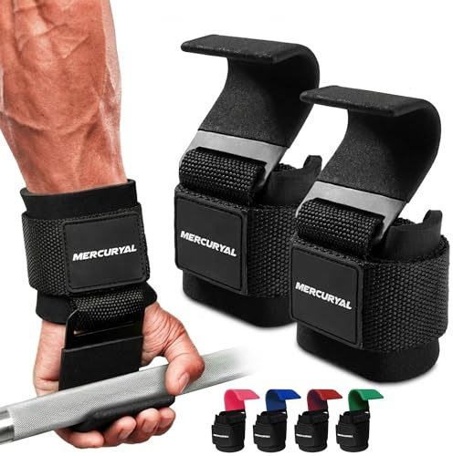 MERCURYAL Pack 2 Ganchos de Levantamiento de Pesas - Acolchado de Muñeca de Neopreno de 7 mm - Agarre Gym - Muñequeras Pesas Hook Straps - Accesorios Gym para Levantar Peso - Agarraderas Gym