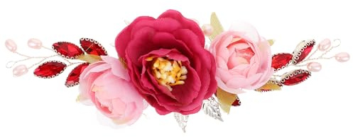 DEARMAMY Ornement de Cheveux Mariage Couronne Pivoines Artificielles Bandeau Fleurs Séchées Serre-tête Fleurs Artificielles Accessoire Coiffure Mariage