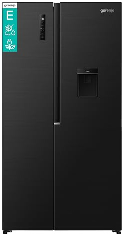 Gorenje NRS917E41BXWD Kühl-Gefrierkombination/Freistehend/ 541L/ 39dB/ EEK: E/NoFrost Plus/Wasserspender/Multiflow 360°/ CrispZone/SuperCool/FastFreeze/(BxHxT): 91,1 × 178,6 × 61,5 cm/Schwarz