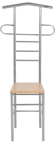 Herrendiener Stühle 2 Stk Metall mit Holzwerkstoff-Sitz hellbraun silbern 52x40x120 cm Garderobenständer Kleiderablage Schuhablage Anzugständer für Schlafzimmer Flur Büro