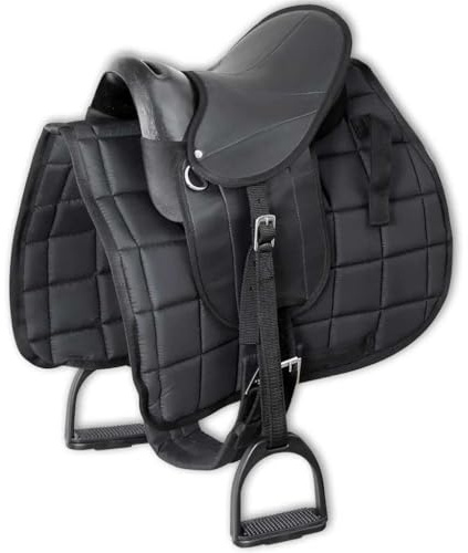 Ordellia Ensemble de selle de poney de 25,4 cm - Noir - Avec couverture de selle, étrier, sangle de selle et support d'étrier pour poney - Selle d'équitation - Selle de dressage - Selle de saut sans