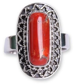 Budawi® roter Koralle Ring Fingerring Damenring 925er Silberring Größe 63