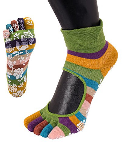 TOETOE® - Yoga&Pilates - Anti-Rutsch Heiter Wadenhoch Baumwolle Zehensocken (Grün, 36-39)
