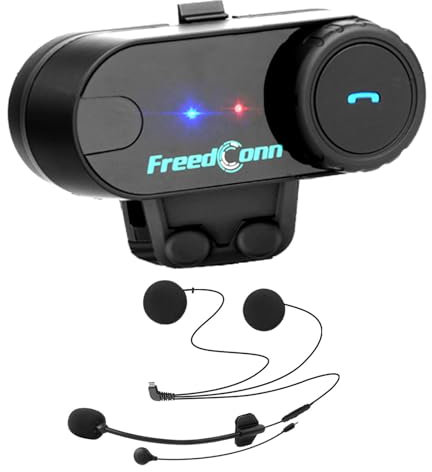 FreedConn TCOM VB Motorcycle Helmet Bluetooth Intercom Headset Communication Systems Kit, for 2 or 3 Riders, FM Radio / MP3/GPS Connective/Range 800m / Handsfree / 1 Pack Changeable Hard & Soft Mic