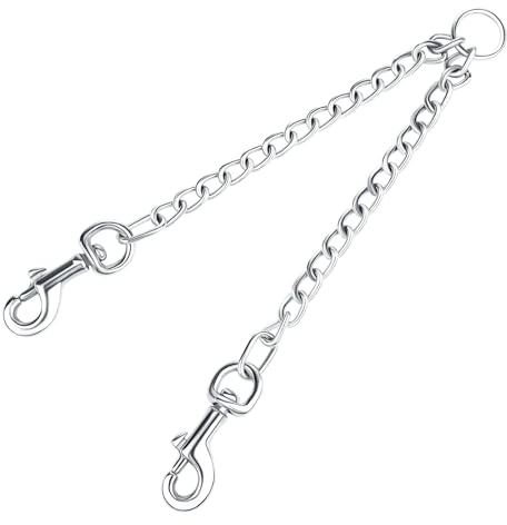 HAPPY HACHI Double Dogs Lead 2 Way Iron Chain Leash Coupler Twin Pet Trainer Safety Rope Splitter for Walking Training (L-4.0mm*70cm)
