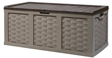 Starplast Outdoor Garden Rattan Style Plastic Storage Utility Chest Cushion Shed Box With Sit-On Lid Container New 535L Litre 66-811 Mocha & Chocolate