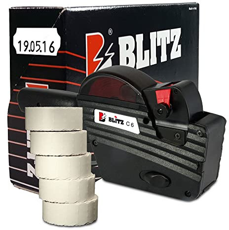 Preisauszeichner Set Blitz C6 inkl. 5 Rollen 26x12 Preisetiketten - weiss permanent | Preisauszeichnungsgerät | HUTNER