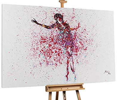 KunstLoft® XXL Gemälde 'Tanzextase' 180x120cm | original handgemalte Bilder | Abstrakt Tänzerin Punkte Rot | Leinwand-Bild Ölgemälde einteilig groß | Modernes Kunst Ölbild