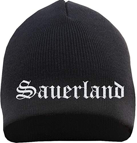 HB_Druck Sauerland Beanie Mütze - Altdeutsch - Bestickt - Strickmütze Wintermütze Einheitsgröße Schwarz