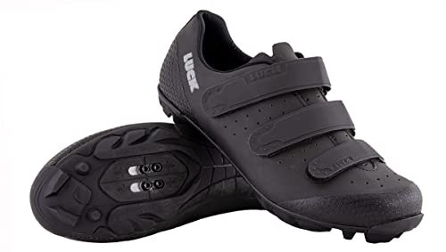 LUCK Matrix Revolution. Zapatillas Ciclismo MTB. Hombre, Mujer. Suela de Carbono Rígida y Ligera. Triple Velcro para un Ajuste Zapatos Ciclismo montaña Negro (38 EU, Negro)
