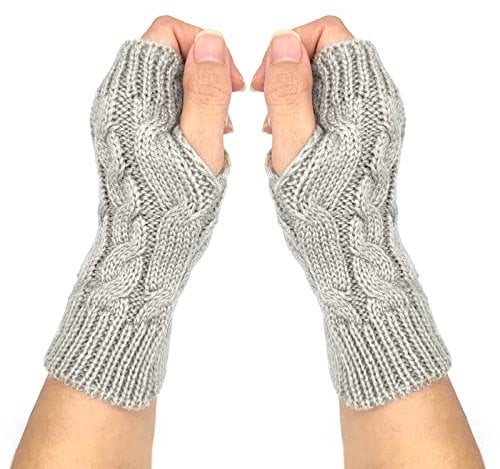 Qiuyan Fashion Warm Soft Comfortable Wrist Gloves Winter Fingerless Hand Warmers Women Girls Stylish Arm Gloves Mitten Knit Crochet Arm Warmers with Thumb Hole for Work Outdoor Gifts - Grey