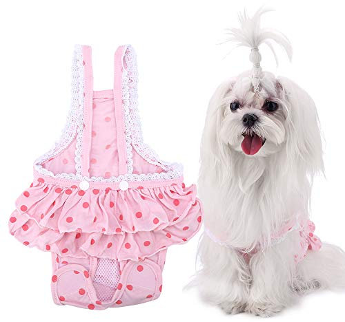 Smandy Haustierhose Menstruationshose, atmungsaktiv, Baumwolle, Strapsband, Kurze Hose, mit rundem Punktemuster, für weibliche Tiere, Hunde und Welpen