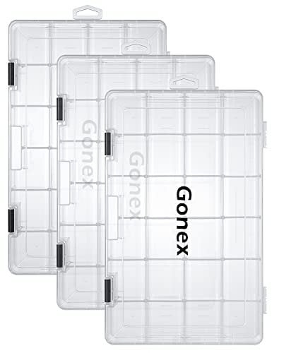 Gonex Köderboxen Angeln, 3700 Tackle Boxes 3 Stück, Transparente Kunststoff Angelbox 24 Gitter mit Verstellbaren Trennwänden für Angelzubehör, Angelkoffer
