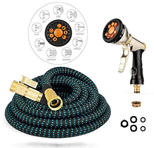Meiyijia Tubo Estensibile da Giardino, Tubo da Giardino Estensibile con 9 Funzione, Connettori in Rame Puro con da ½ e ¾, Fatto in 3 Strati di Lattice(25FT/7.6M)