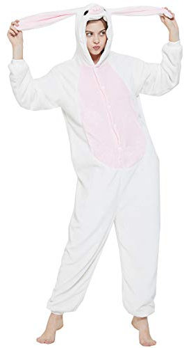 ANBOTA Osterhasen-Kostüm, Kaninchen-Einteiler für Erwachsene Damen Herren Halloween Pyjama - Beige - X-Large