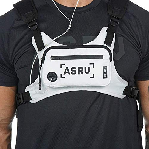 Maijia Herren Brusttasche Hip Hop Hüfttasche Radio Harness Tasche mit Handyloch reflektierend, verstellbare Weste Tasche für Skifahren, Laufen, Wandern, Radfahren (weiß)