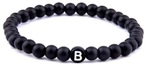 Sadingo Paar Armband mit Gravur (Buchstabe B, 19cm), Armband Mann Frau schwarz, Freundschaftsarmband mit Buchstaben