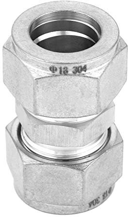 Dia18 Bis Dia18 Doppelte Aderendhülse, 18mm Edelstahl Rohrverschraubung Terminal Verbinder Gerade Durchgangsverbindung Adapter, Für Öl Wasser Gas Nahtlose Rohre