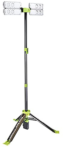 PowerSmith Voyager PVLR8000A 8000 Lumen Collapsible Cordless Tripod LED Work Light with Battery, Charger & Carry Bag Included. Optional 3-Way Power, Remote Control , Black