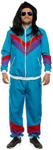 Brandsseller Trainingsanzug Assi Komplettset | 80er Jahre | Retro Style | Bad Taste | Karnevalskostüm | Pilotenbrille | Schweißbandset | Goldkette | Unisex