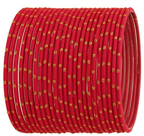 Touchstone „Colourful Bangle Collection“ Exklusiver indischer Bollywood-Designer-Schmuck mit goldener Glasur und Erdbeerrot. 24er-Set für Damen