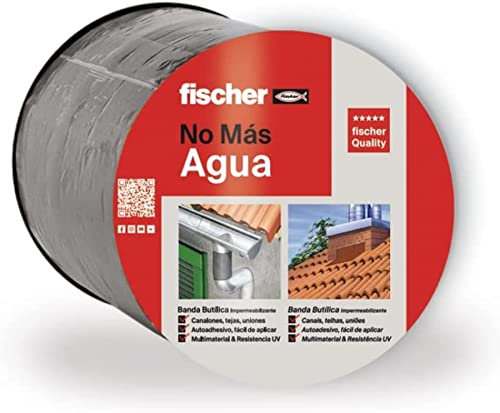 Fischer - Wasserdichtes Butyl-Gummiband, selbstklebend, 10 x 10 cm, für Dachrinnen, Bleche, Abflüsse, Grau