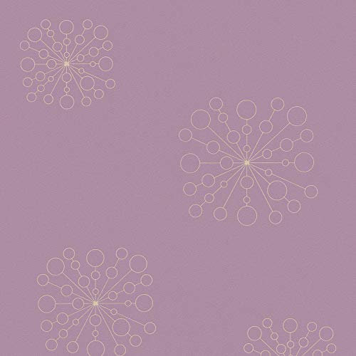 Papier peint avec motif géométrique | Tapisserie moderne rose avec motif doré idéale salon | Papier peint chambre violet et doré