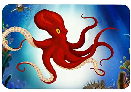 Eslifey Multifunktionale Schreibtischunterlage, 45,7 x 71,1 cm, rote Oktopus in Unterwasserwelt, doppelte Verwendungszwecke, Schreibtischunterlage für Büro/Zuhause