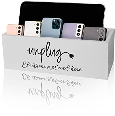 CHONIC Unplug Box, Farmhouse Style Be Present Phone Box, Handykorb für Zuhause, Holz Handy Gefängnis, Familie Time Out Ladestation für Handy, Tablet, Elektronikhalter (Weiß)