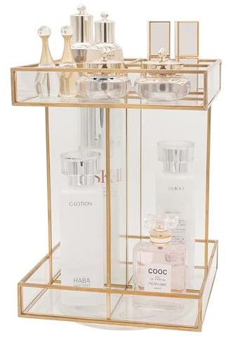 SLHEQING Organizador de cosméticos giratorio 360°, gran capacidad, organizador de maquillaje de cristal para vestidor, dormitorio, cuarto de baño