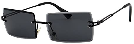YUELUQU Retro Randlose rechteckige Sonnenbrille für Damen Herren Transparente Brille Y2K Vintage Brille, Schwarz, Medium