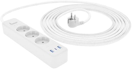 Amazon Basics Rechteckig Überspannungsschutzgerät, 3 Anschlüsse, 1 USB-C (20W), 2 USB-A (12W), 1050 J, 1,5 m geflochtenes Kabel, Weiß