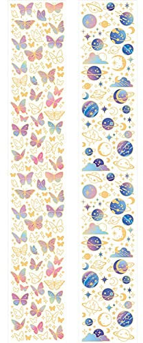 Lipfer Transparente Haustiermaskierungsbänder 2 Strips Schmetterlinge Planeten Selbstklebende Bänder DIY-dekorationsbänder Für Scrapbooking-Planer