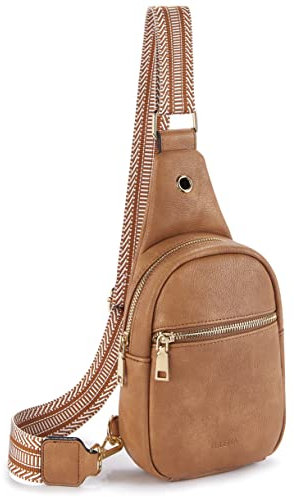 Telena Brusttasche Damen Sling Bag, PU Leder Crossbody Bag Klein Umhängetasche Frauen Schultertaschen für Outdoorsport/Reisen/Einkaufen(Braun)