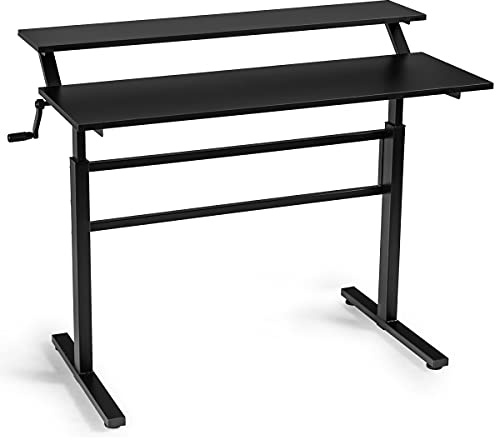 SFAREST Height Adjustable Standing Desk, Sit Stand Computer Table with Crank Handle, Study Writing PC Workstation for Home Office (Black) 120 x 60 x 88-126 cm (L × W × H)