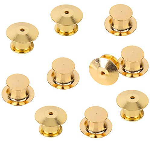 Trimming Shop Pins Locking Backs Pin Locks Metal Pin, 10 Pieces Flathead Lapel Pin Back Clutch Clasp Fastener for DIY Jewelry Making, Fastening Clasps, Badge Keepers, Gold
