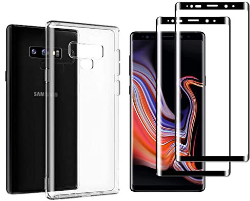 NOVAGO Compatible con Samsung Galaxy Note 9 - Pack completo - Carcasa flexible ultra resistente + 2 protectores de pantalla de cristal templado 3D curvado