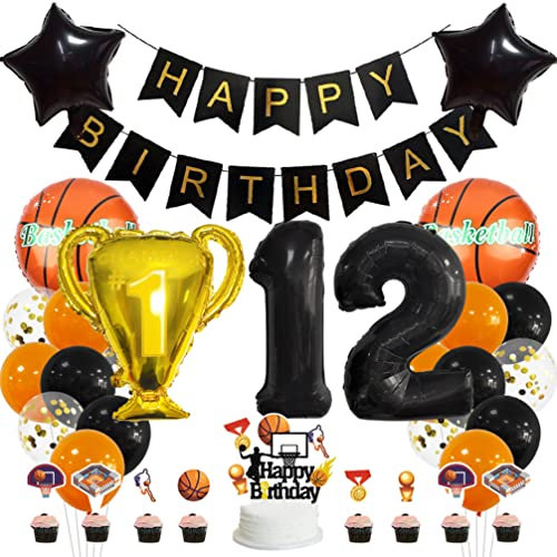 Houhounb Basketball 12. Geburtstag Deko Basketball Deko 12 Jahre Kindergeburtstag Party Deko Kinder Basketball Luftballon Tortendeko für Thema Basketball Kindergeburtstag Party
