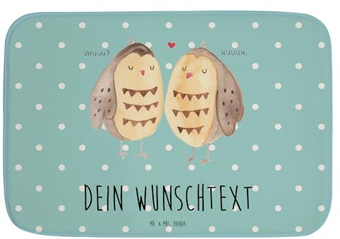 Mr. & Mrs. Panda Personalisierter Badvorleger Eulen Liebe - Personalisierte Geschenke, romantisch, Liebe Spruch, glücklich, Badematte mit Namen,