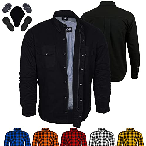 Bikers Gear - Chaqueta de moto Kevlar, camisa blindada de 280 g/m², aramida Dupont™ Kevlar® con armadura protectora CE para motocicleta, Negro, 56